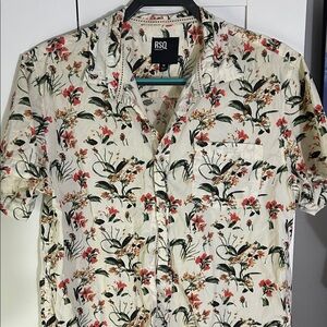 RSQ Men's Floral Button Down Shirt - Cream and Red